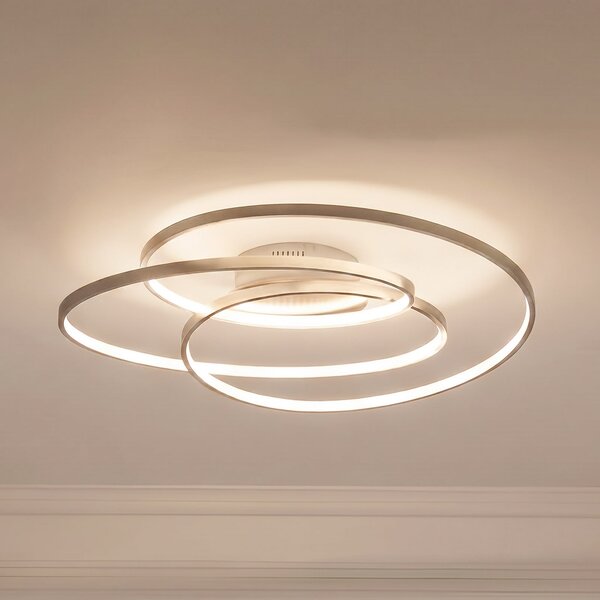 Lindby LED stropna svjetiljka Joline, Ø 60 cm, boja nikla, metal, prigušiva, Metalik, Dnevni boravak/blagovaonica, Metal