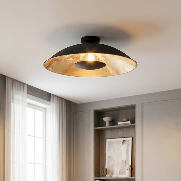 Lindby stropna lampa Emilienne, crna/zlatna, metal, Ø 60 cm, prigušiva, Crno, Dnevni boravak/blagovaonica, Metal