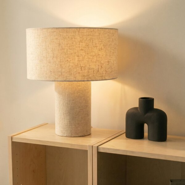 Lindby Stolna lampa Elfie, Ø 35 cm, bež, lan, E27, Bež, Dnevni boravak/blagovaonica, Tkanina / tekstil