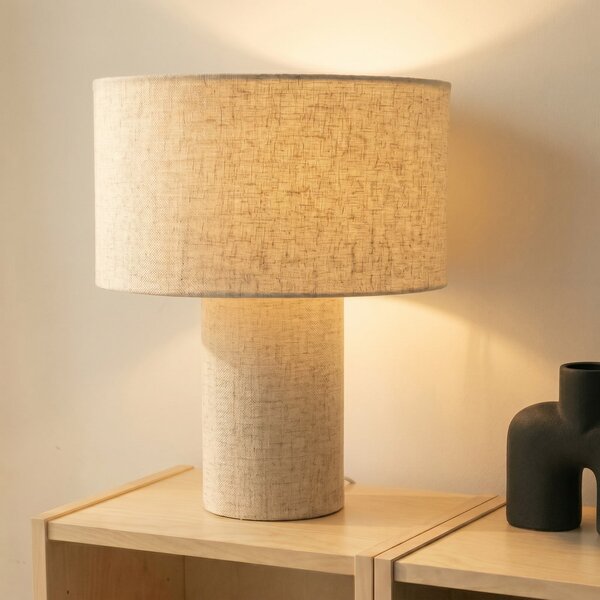 Lindby Stolna lampa Elfie, Ø 35 cm, bež, lan, E27, Bež, Dnevni boravak/blagovaonica, Tkanina / tekstil