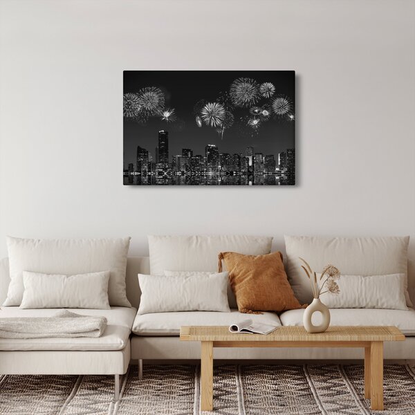 Slika - Ognjemet v Miamiju, črno-bela (90x60 cm)