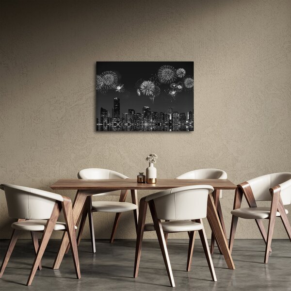 Slika - Ognjemet v Miamiju, črno-bela (70x50 cm)