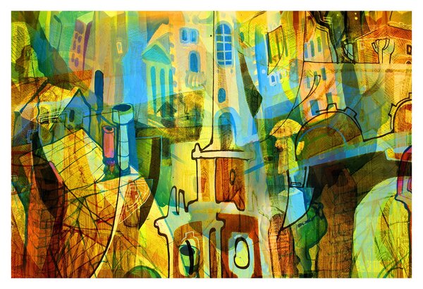 Slika - Arhitektura, kubistična abstrakcija (90x60 cm)