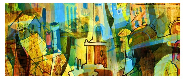 Slika - Arhitektura, kubistična abstrakcija (120x50 cm)