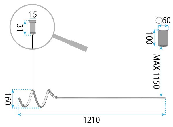 Viseća lampa LHJ030-CP 120 cm CRNA