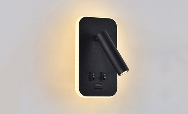 SVJETILJKA ZIDNA LED ARIZONA 7W+3W 3000K IP20+USB BLACK 10651