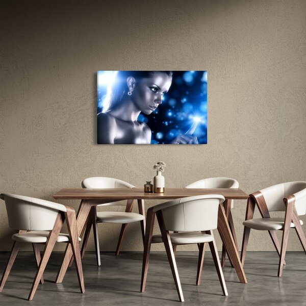Slika ženske v modrih bleščicah (90x60 cm)