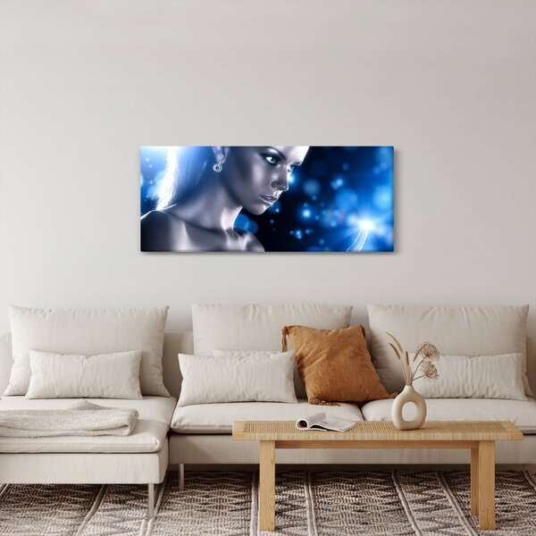 Slika ženske v modrih bleščicah (120x50 cm)