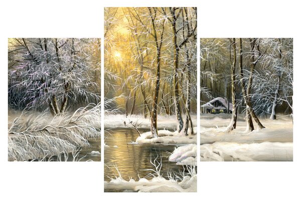 Slika - Koča v gozdu, oljna slika (90x60 cm)