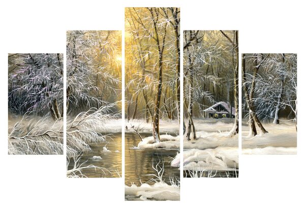 Slika - Koča v gozdu, oljna slika (150x105 cm)