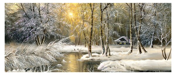 Slika - Koča v gozdu, oljna slika (120x50 cm)