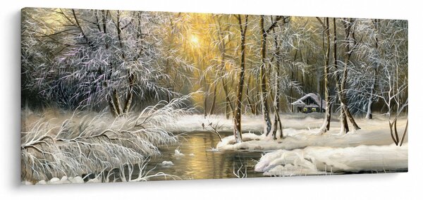 Slika - Koča v gozdu, oljna slika (120x50 cm)
