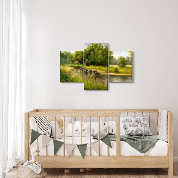 Slika - Reka ob gozdu, oljna slika (90x60 cm)