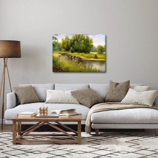 Slika - Reka ob gozdu, oljna slika (70x50 cm)