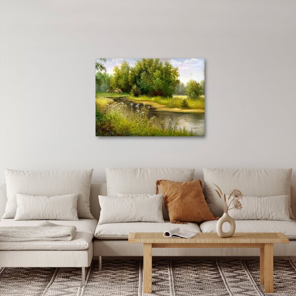 Slika - Reka ob gozdu, oljna slika (70x50 cm)