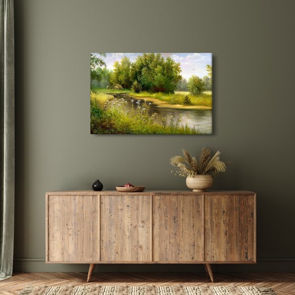 Slika - Reka ob gozdu, oljna slika (90x60 cm)