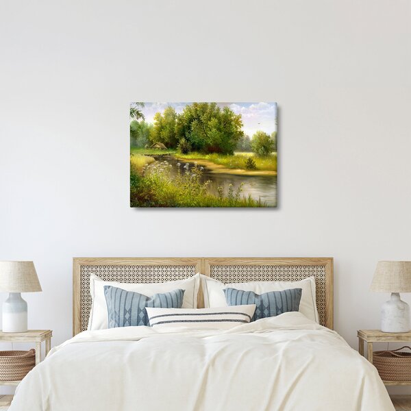 Slika - Reka ob gozdu, oljna slika (70x50 cm)
