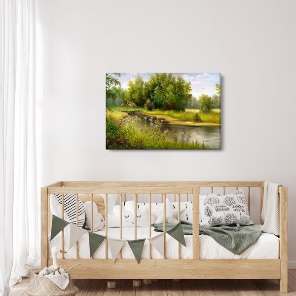 Slika - Reka ob gozdu, oljna slika (90x60 cm)