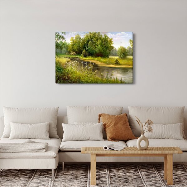 Slika - Reka ob gozdu, oljna slika (90x60 cm)