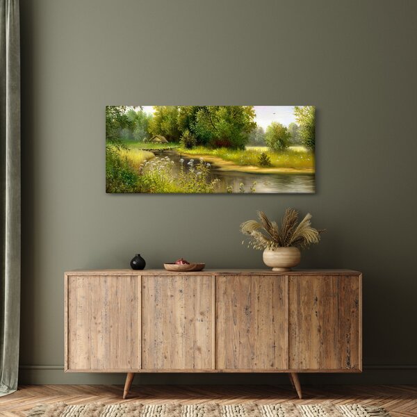 Slika - Reka ob gozdu, oljna slika (120x50 cm)