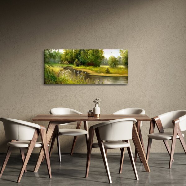 Slika - Reka ob gozdu, oljna slika (120x50 cm)