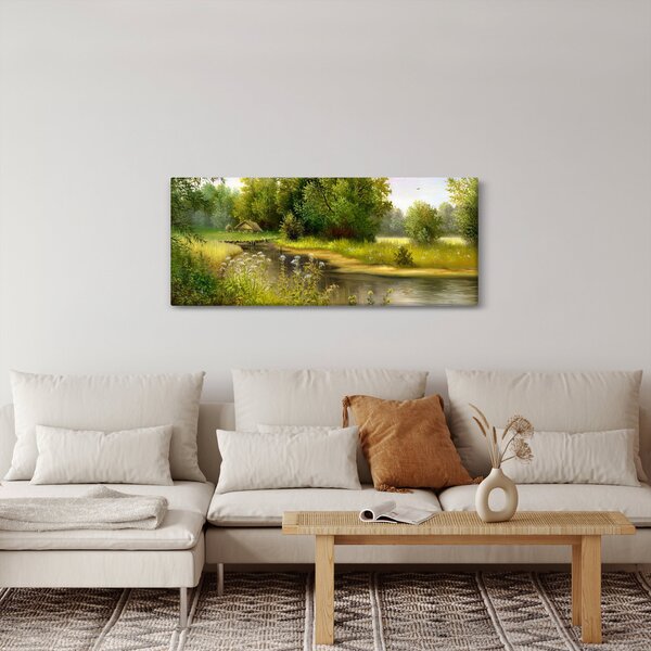 Slika - Reka ob gozdu, oljna slika (120x50 cm)