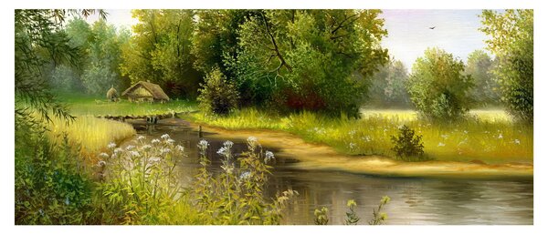 Slika - Reka ob gozdu, oljna slika (120x50 cm)