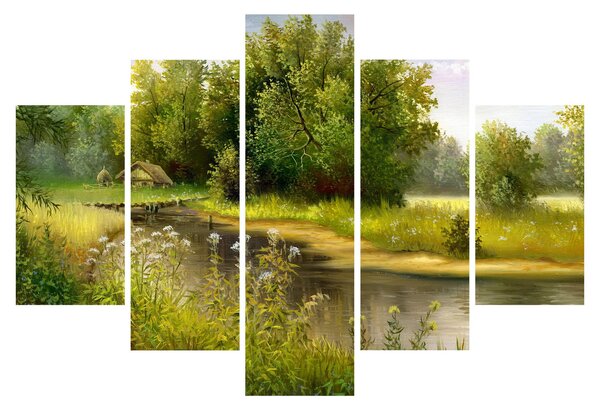Slika - Reka ob gozdu, oljna slika (150x105 cm)