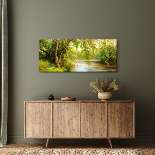 Slika - Vrba ob jezeru, oljna slika (120x50 cm)