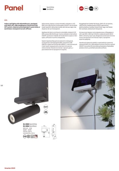 Redo 01-3083 - LED Zidna reflektorska svjetiljka PANEL LED/3,5W/230V USB bijela