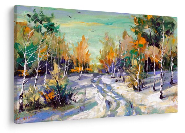 Slika - Zasnežena pot skozi gozd, oljna slika (90x60 cm)