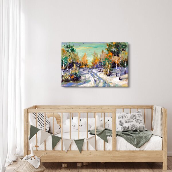 Slika - Zasnežena pot skozi gozd, oljna slika (90x60 cm)
