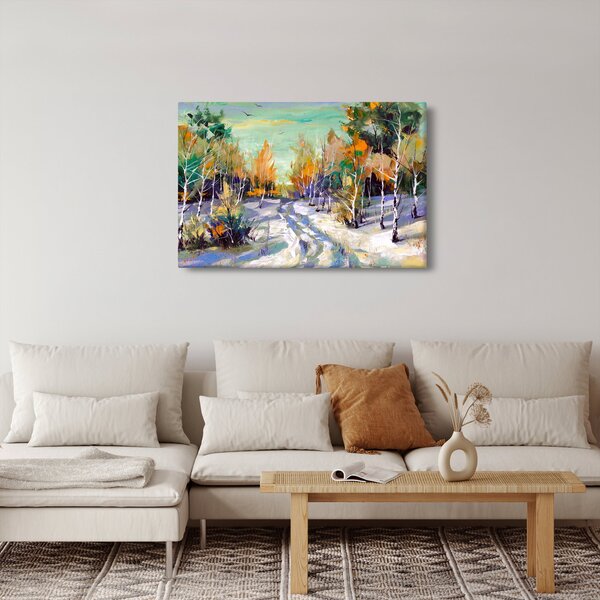 Slika - Zasnežena pot skozi gozd, oljna slika (90x60 cm)