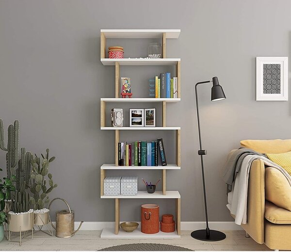 Bijela/prirodna polica za knjige u dekoru hrasta 60x160 cm Bates – Kalune Design