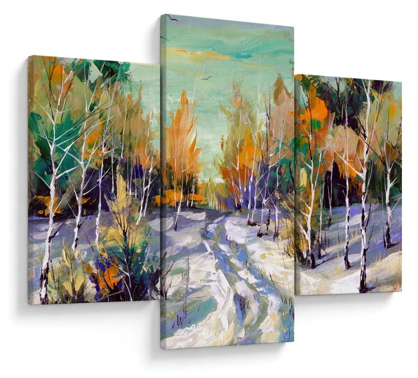 Slika - Zasnežena pot skozi gozd, oljna slika (90x60 cm)