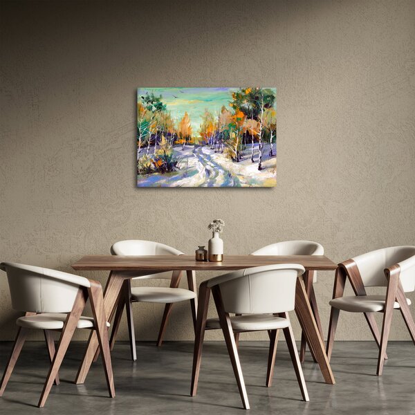 Slika - Zasnežena pot skozi gozd, oljna slika (70x50 cm)