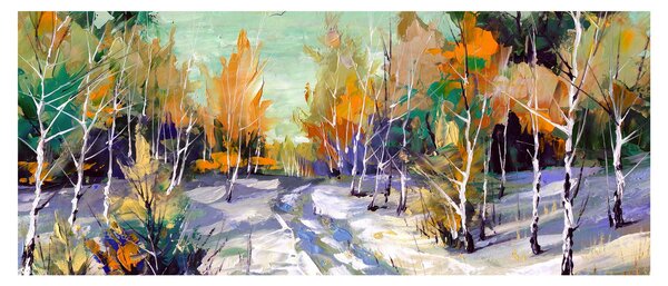 Slika - Zasnežena pot skozi gozd, oljna slika (120x50 cm)