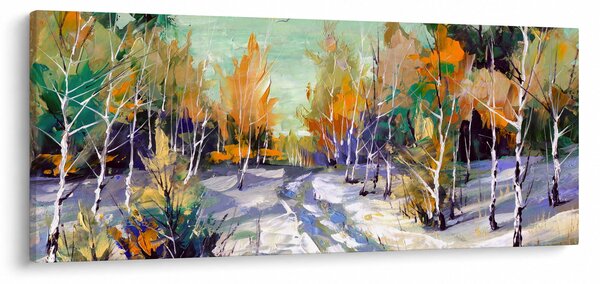 Slika - Zasnežena pot skozi gozd, oljna slika (120x50 cm)