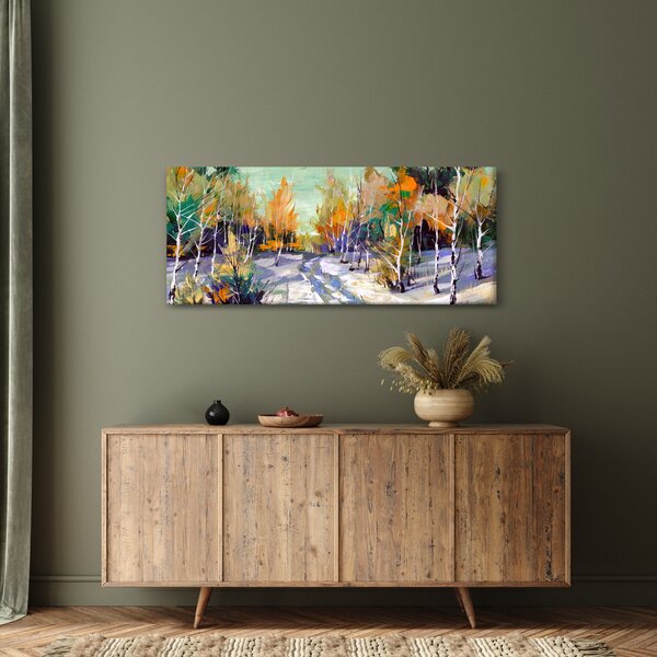 Slika - Zasnežena pot skozi gozd, oljna slika (120x50 cm)