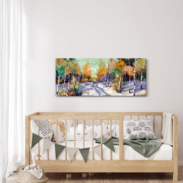 Slika - Zasnežena pot skozi gozd, oljna slika (120x50 cm)