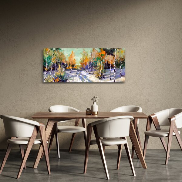 Slika - Zasnežena pot skozi gozd, oljna slika (120x50 cm)
