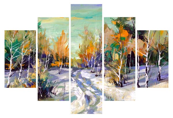 Slika - Zasnežena pot skozi gozd, oljna slika (150x105 cm)
