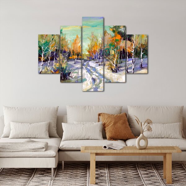 Slika - Zasnežena pot skozi gozd, oljna slika (150x105 cm)