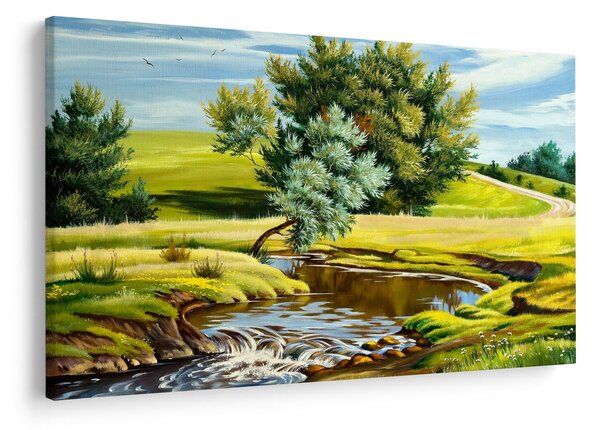 Slika - Reka med travniki, oljna slika (90x60 cm)