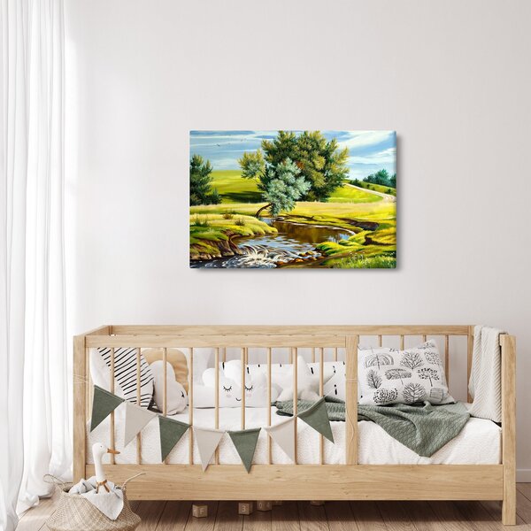 Slika - Reka med travniki, oljna slika (90x60 cm)