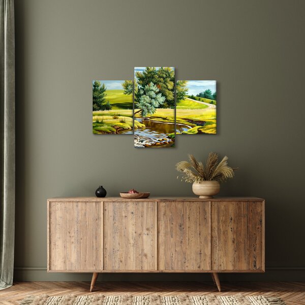Slika - Reka med travniki, oljna slika (90x60 cm)