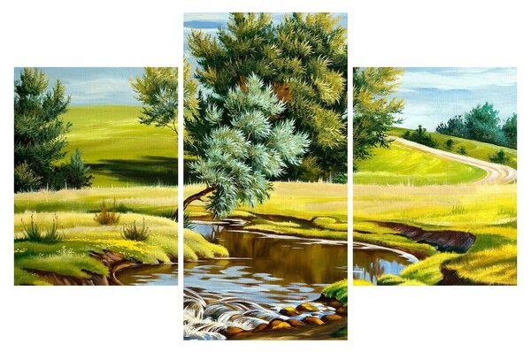 Slika - Reka med travniki, oljna slika (90x60 cm)