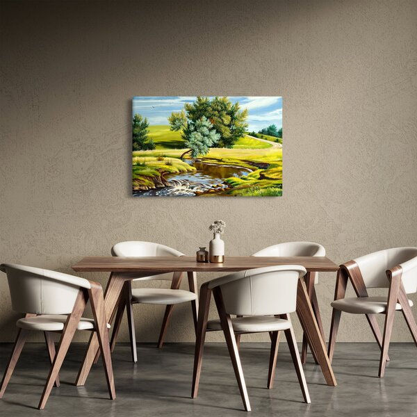 Slika - Reka med travniki, oljna slika (90x60 cm)