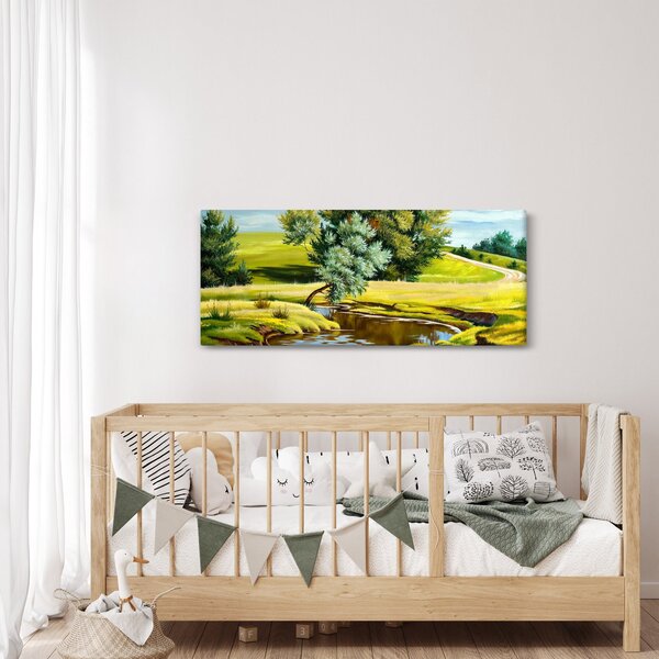Slika - Reka med travniki, oljna slika (120x50 cm)