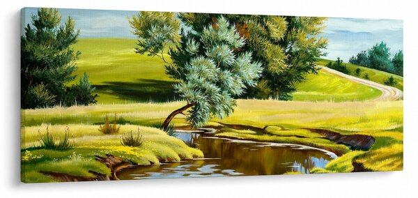 Slika - Reka med travniki, oljna slika (120x50 cm)